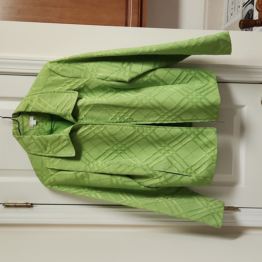 Bright green jacket by Erin